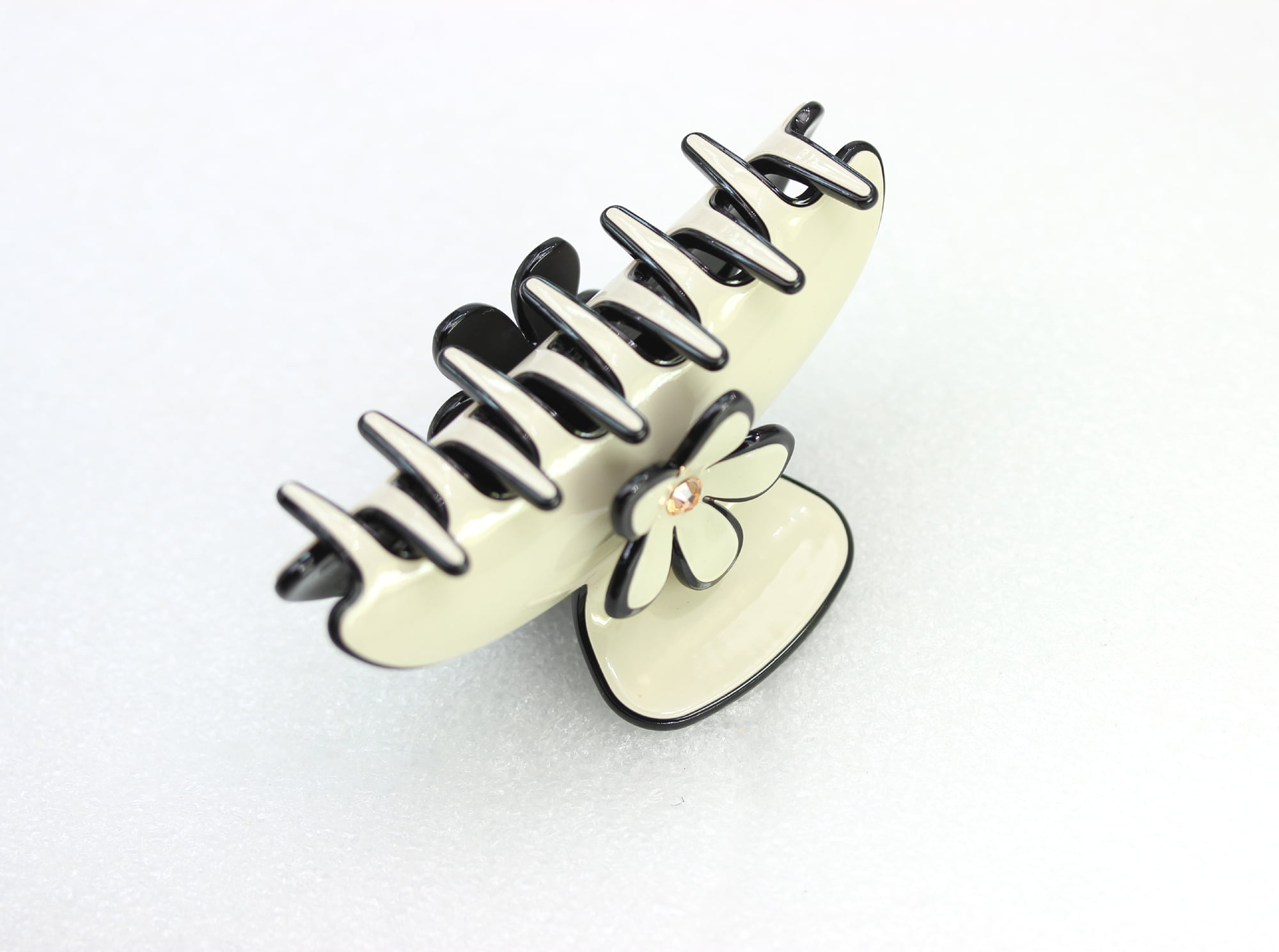 Faship Premium Rhinestone  Crystal Beige Cellulose Acetate Floral Art Deco Hair Claws Clips