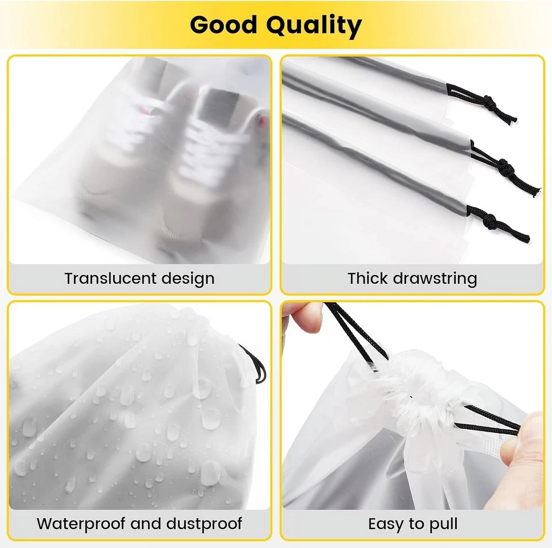 CRESTIN- 6 Pack 15.7 X 11.8 Inch Plastic Drawstring Bags Transparent Shoe Bags For Travel