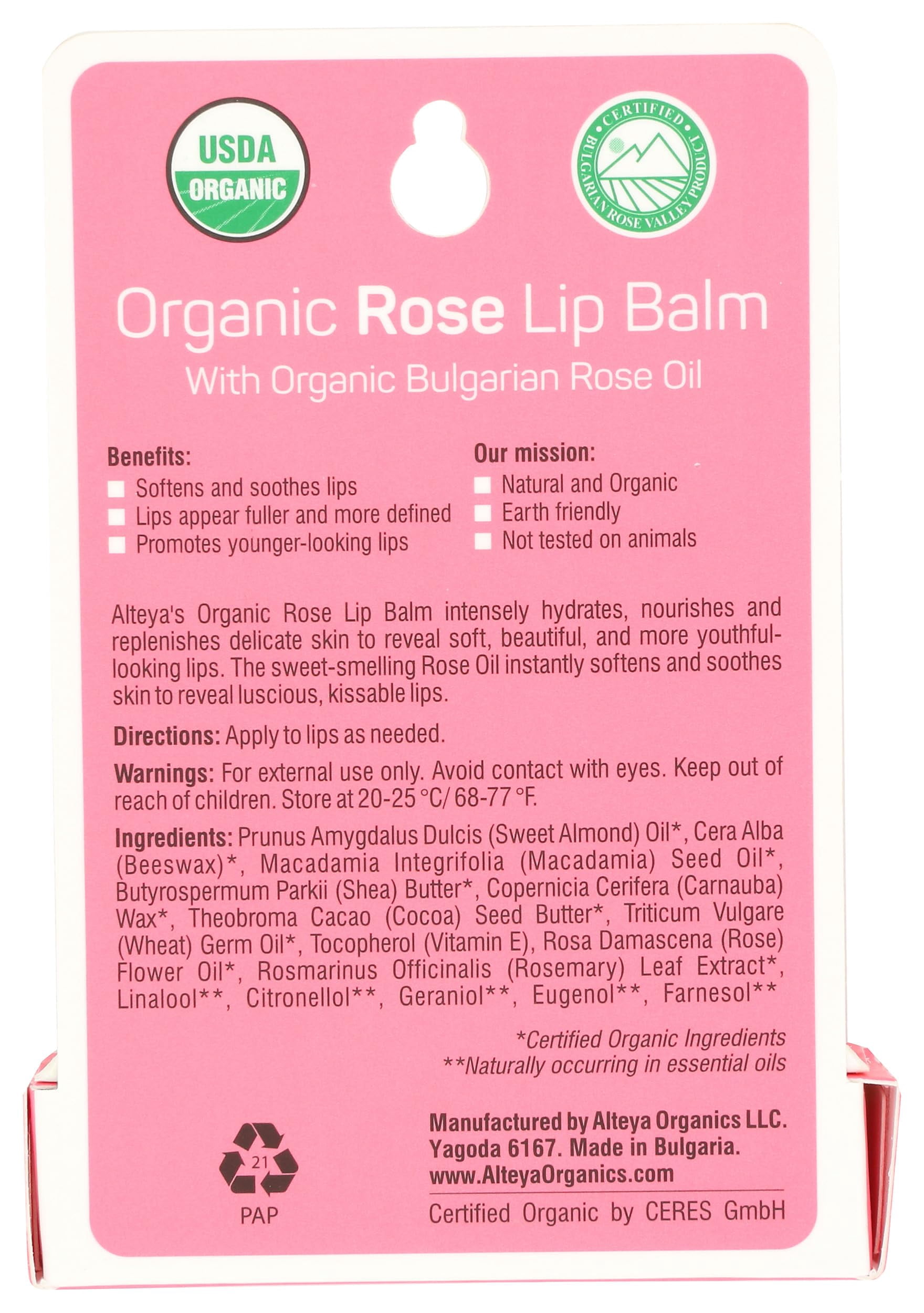 (Pack Of 12) Alteya Organics Lip Balm Rose 0.16 Oz