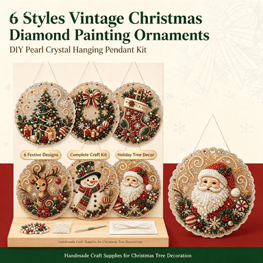 6 Styles Vintage Christmas Diamond Painting Ornaments, DIY Pearl Crystal Hanging Pendant Kit, Handmade Craft Supplies for Holiday Tree Decor