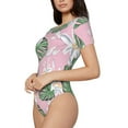 thumbnail image 2 of KLL Women 's Crew Neck Bodysuit Jumpsuits Lilies Flowers Print Short onesies Stretch T Shirts, 2 of 7