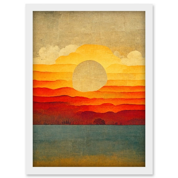 Modern Abstract Sunset Seascape Painting Artwork Framed Wall Art Print A4