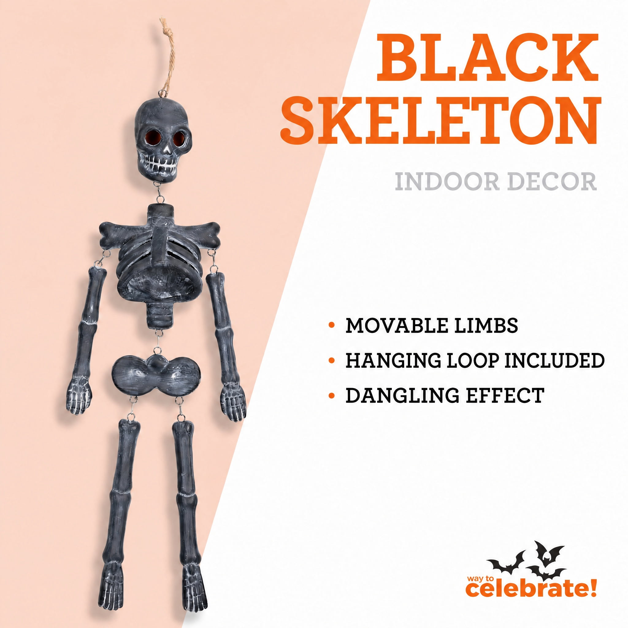 Skeleton Wall Decoration, Black, 16.7", Halloween by Way To Celebrate