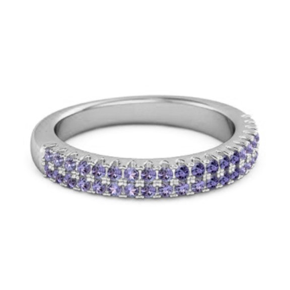 Half Eternity Band 0.80 Cts Tanzanite Dual Line Valentines Day Gifts Ring 925 Sterling Silver
