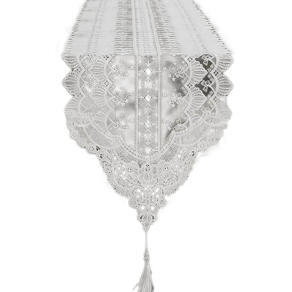 White Coffee Table White Table Runner, Lace Mesh Embroidery Table Runner Coffee Table Long Accent