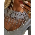 thumbnail image 4 of DYMADE Women Round Neck Long Sleeve Sexy Hollow Out Slim Fit Lace T-shirt, 4 of 4