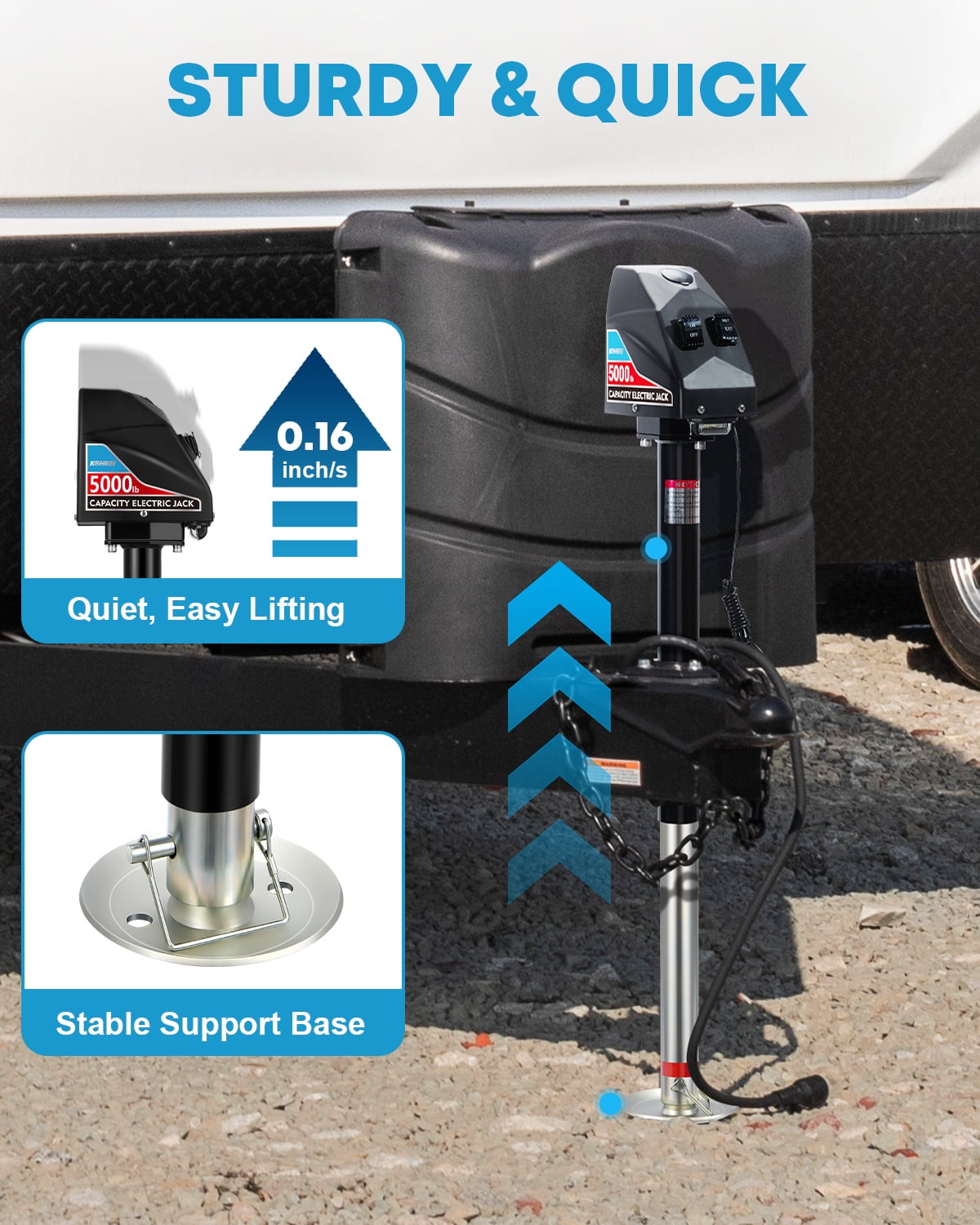 Kohree RV Electric Trailer Jack 5000lbs, Upgraded Stainless Steel Electric Power Tongue Jack with Cover & LED Light,12V with Wiring,9.8"-31.7" Lift