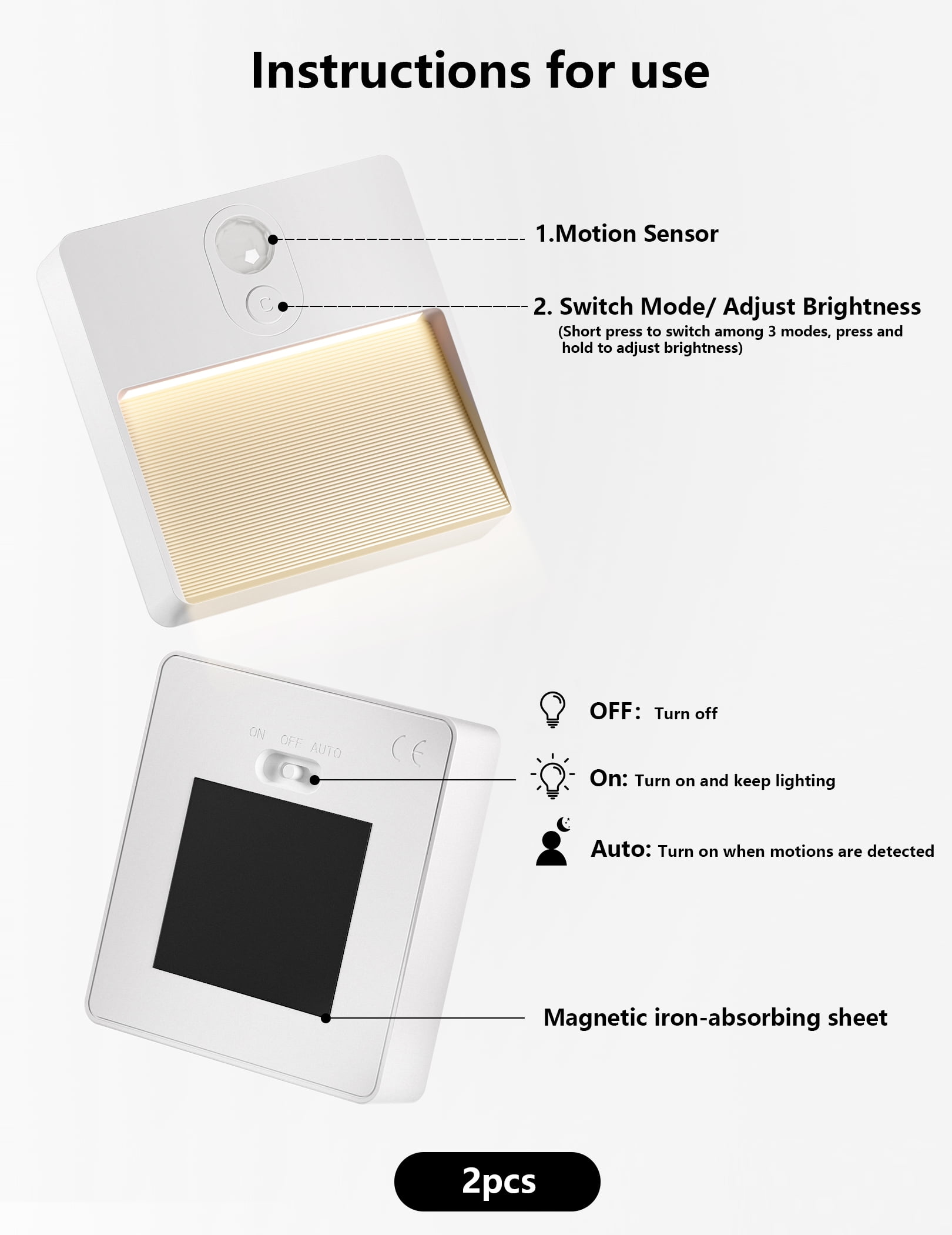 Motion Sensor Night Light Indoor, Rechargeable LED Night Light with 7 Colors & Stepless Dimming, Motion Activated Battery Operated Stair Lights Indoor for Bedroom, Hallway, Kitchen, Bathroom, 2 pack