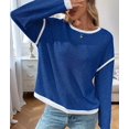 thumbnail image 4 of Female Fashion Crewneck Pullover Sweater Casual Color Block Ribbed Knit Tops Loose Fall Tops Deep Blue L, 4 of 9