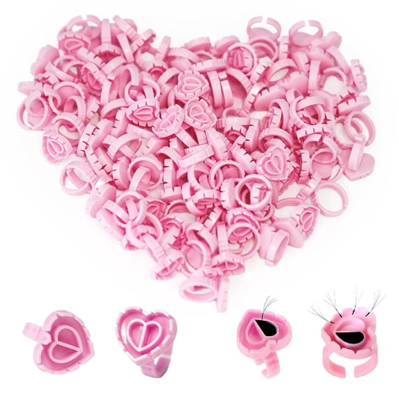 Yuelong 300Pcs Glue Rings, Lash Glue Rings for eyelash extention Supplies Lash Tech Holder Lovely Pink Heart Shape