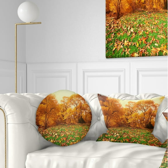 Designart Beautiful Autumn with Green Grass - Landscape Printed Throw Pillow - 12x20