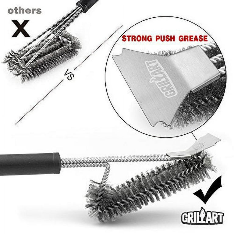 Pork Barrel BBQ Grill Brush and Scraper - Safe Stainless Steel Woven Wire  Heavy Duty Grill Accessories