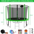 thumbnail image 5 of Kumix Trampoline for Kids, 10FT Trampoline with Enclosure, Basketball Hoop and Ladder, 1000LBS Capacity for 3-4 Kids, Outdoor/Indoor Round Recreational Trampoline with Extra Gift, 5 of 7