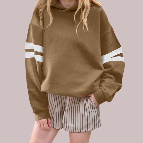 Girls Fashion Hoodie, Cute Long Sleeve Oversized Hooded Sweatshirt for School and Casual Pullover Tops New Girls Comfy Long Sleeve Shirts Khaki 9-10 Years