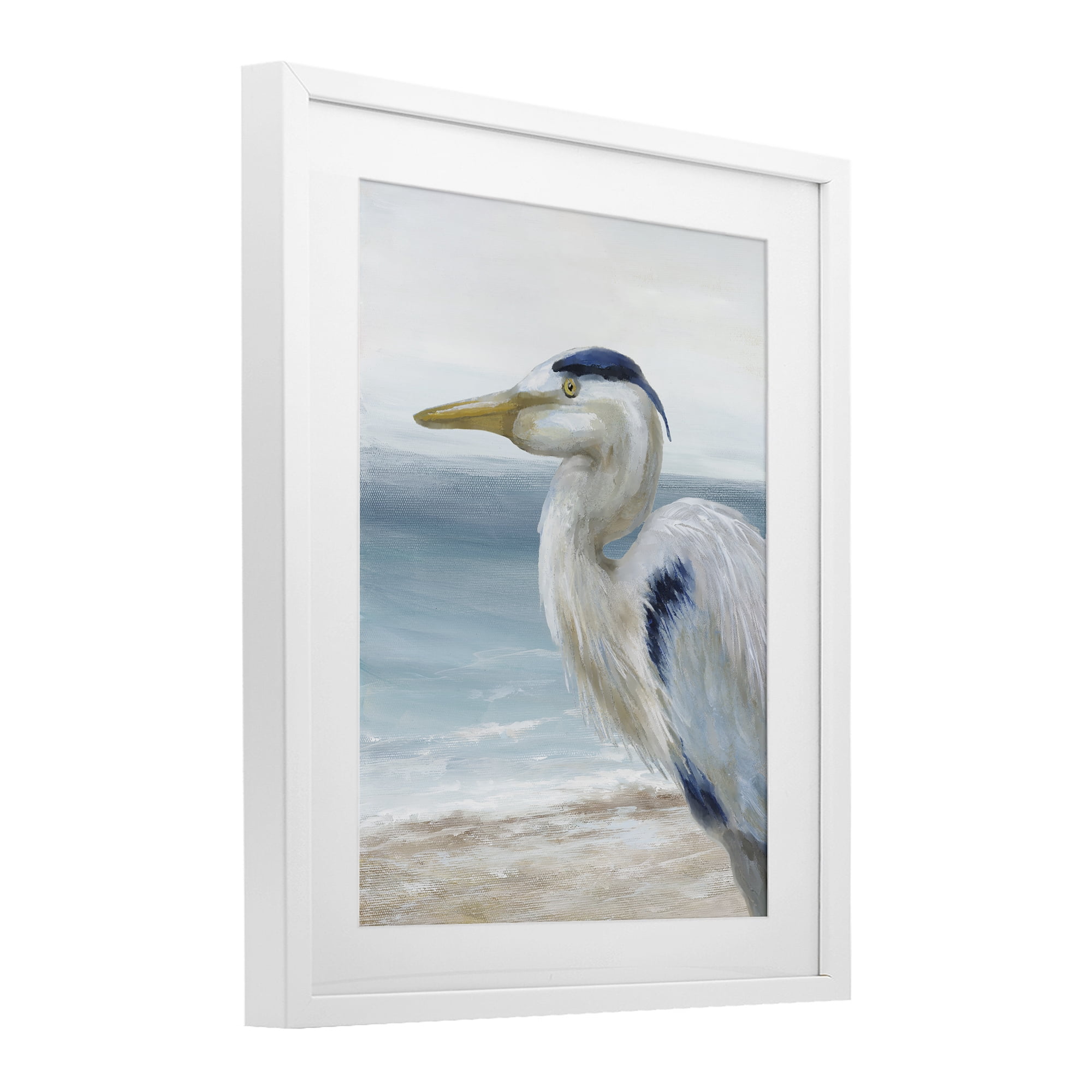 Stupell Industries Left Gazing Heron White Framed Print Under Glass, design by Nan