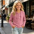thumbnail image 6 of Maqroz Girls Long Sleeve Hooded Shirts Ribbed Knit Fall Tops Kids Button Down Henley Sweatshirts Casual Daily Pullovers School Basic Outfits Active Playwear Size 2-12 Years, 6 of 9