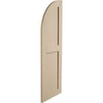 thumbnail image 3 of Ekena Millwork 12"W x 40"H (28" Low Side) Timberthane Sandblasted Two Equal Flat Panel w/Quarter Round Arch Top Faux Wood Shutters (Per Pair), Primed Tan, 3 of 6