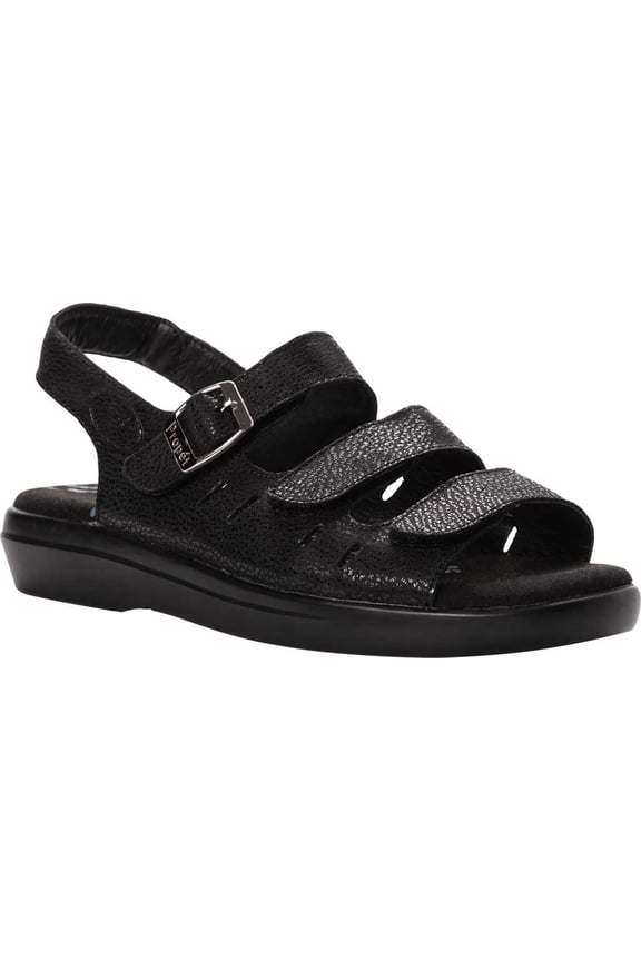 Women's Propet Breeze Walker Strappy Sandal Black Pearl Leather 8 4A