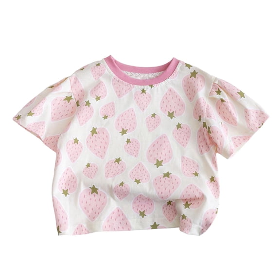 NAISIBABY Girls Short Sleeve T-Shirt 6T, Crewneck Cotton Soft Cute Graphic Kids Casual Fashion Tees Pink