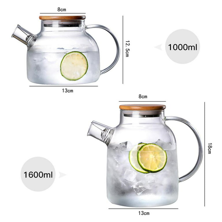 20.3oz - 50.7oz Bamboo Lid Borosilicate Glass Teapot Water Pitcher