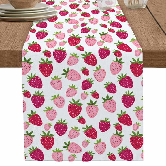 nqOlkjepod Red Pink Strawberry Table Runner 72 Inches Long Farmhouse Dress Scarves, Lovely Summer Spring Fruit Dining Tablerunner for Coffee Table/Kitchen Island/Party Décor, 16" x 72"