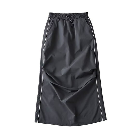 FAIWAD Women Cargo Skirt Elastic Waist Drawstring Maxi Skirt Ruched Vintage A-Line Cargo Skirt with Pockets