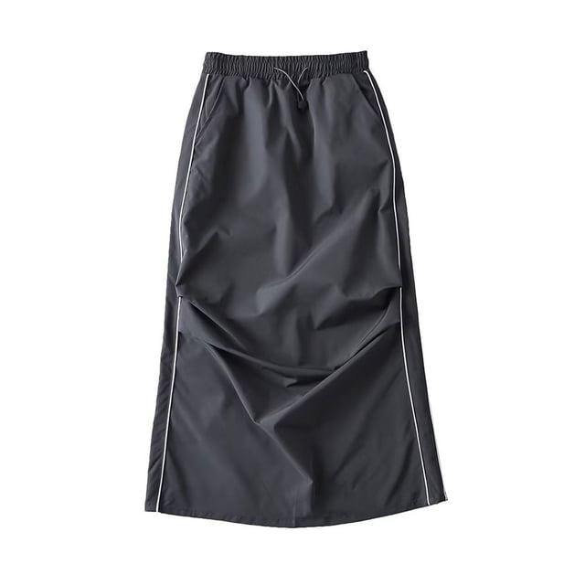 FAIWAD Women Cargo Skirt Elastic Waist Drawstring Maxi Skirt Ruched Vintage A-Line Cargo Skirt with Pockets
