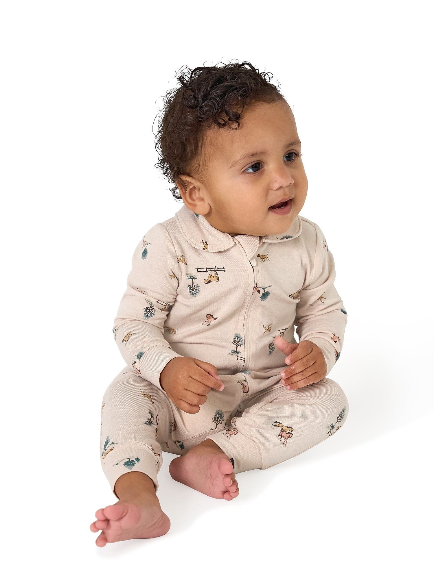 Modern Moments by Gerber Baby Boy Tow-Way Zip Viscose Peter Pan Collar Coverall, Sizes Newborn - 24 Months