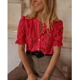 thumbnail image 7 of PRETTYGARDEN Womens Summer Lace Tops Short Puff Sleeve Casual Dressy Blouses Eyelet Crew Neck Buttom Down Shirts, 7 of 7