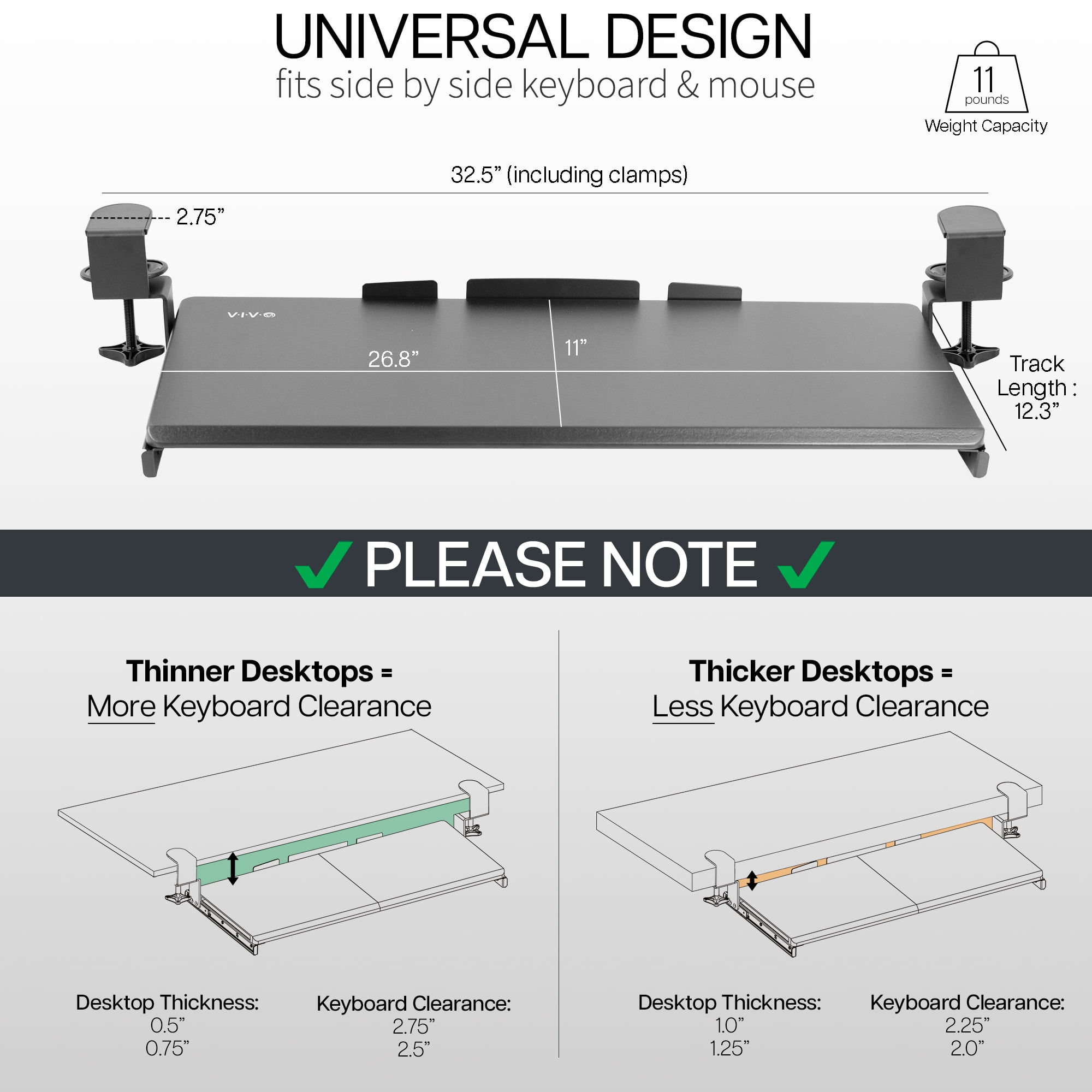 VIVO Clamp-on Computer Keyboard and Mouse Under Desk Slider Tray with RGB Pad