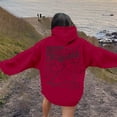 thumbnail image 2 of Fiaer Womens Hoodies Long Sleeve Ocean Theme Letter Graphic Hooded Sweatshirts Loose Fall Pocket Tops Red M, 2 of 6