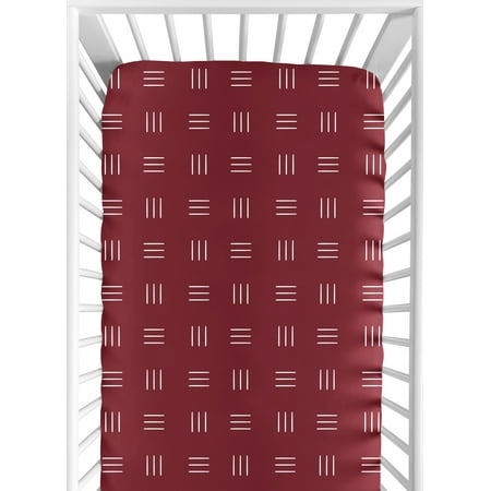 UPC: 0846480096771 | Boho Mudcloth Hatch Burgundy Red and White Fitted Crib Sheet Boy or Girl by Sweet Jojo Designs