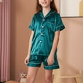 thumbnail image 2 of zbxnLI Girls Pajama Set Summer 2 Piece Sleepwear Outfits Short Sleeve Button down Shirt and Shorts Sets, 2 of 6