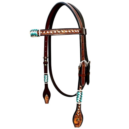 Bar H Equine Horse Genuine Leather RawHide Stud Headstall Brown
