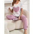 thumbnail image 4 of Comfortable Relaxed Fit Heart Print Short Sleeve Round Neck Casual Ribbed Pajama Set, 4 of 7