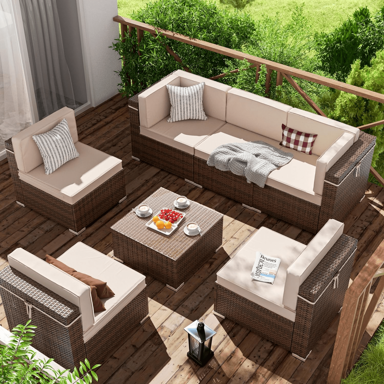 Amopatio 7 Piece Outdoor Sectional Wicker Rattan Sofa Set All Weather Deck Lawn Furniture with Cushions Walmart
