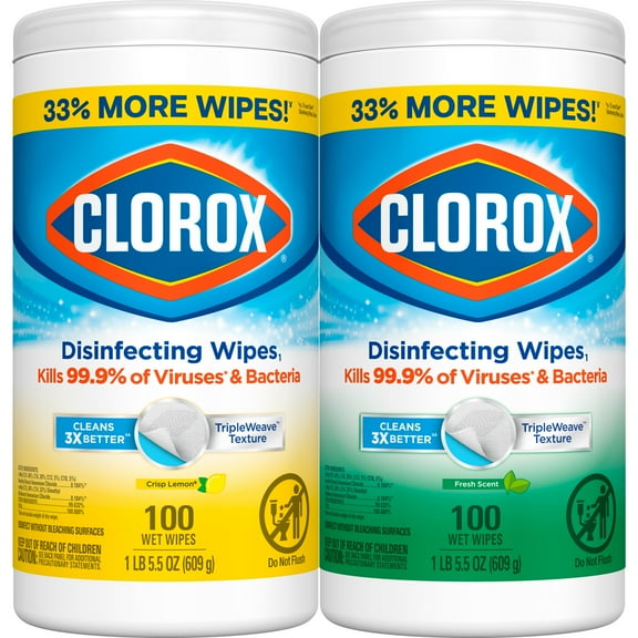 Clorox Disinfecting Wipes Value Pack, Bleach Free Cleaning Wipes, 100 Ct, Pack of 2