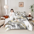thumbnail image 4 of Castle Fairy 3-Piece Queen Size Comforter Set - Marble Grey White Golden Gradient Print, 4 of 8