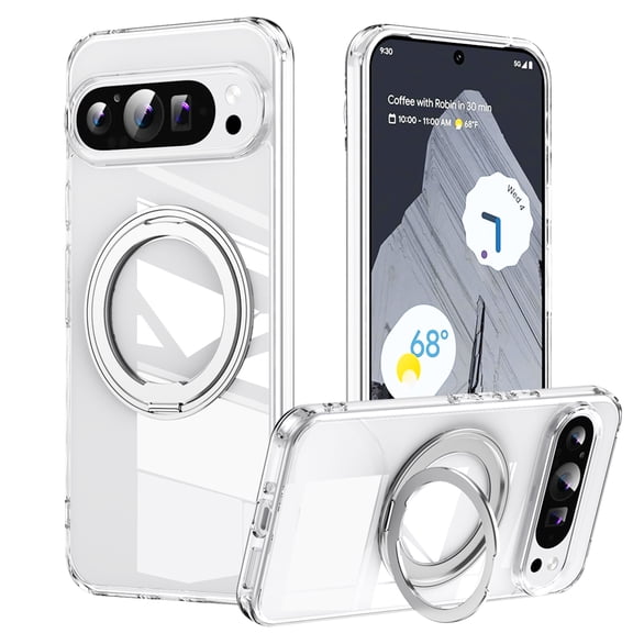 ChicShell Magsafe Compatible Phone Case for Google Pixel 9 Pro/ Pixel 9, Clear Ring Holder Kickstand Anti-Yellow Shockproof Bumper Slim Fit Case Cover for Women Men, Clear
