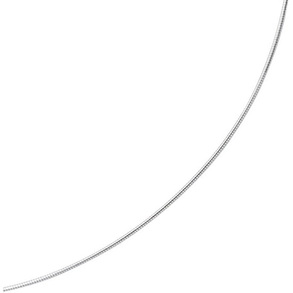 JewelStop 14K White Gold 1.5 mm Round Omega Necklace, Lobster Claw Clasp - 17 inches, 6.6gr.
