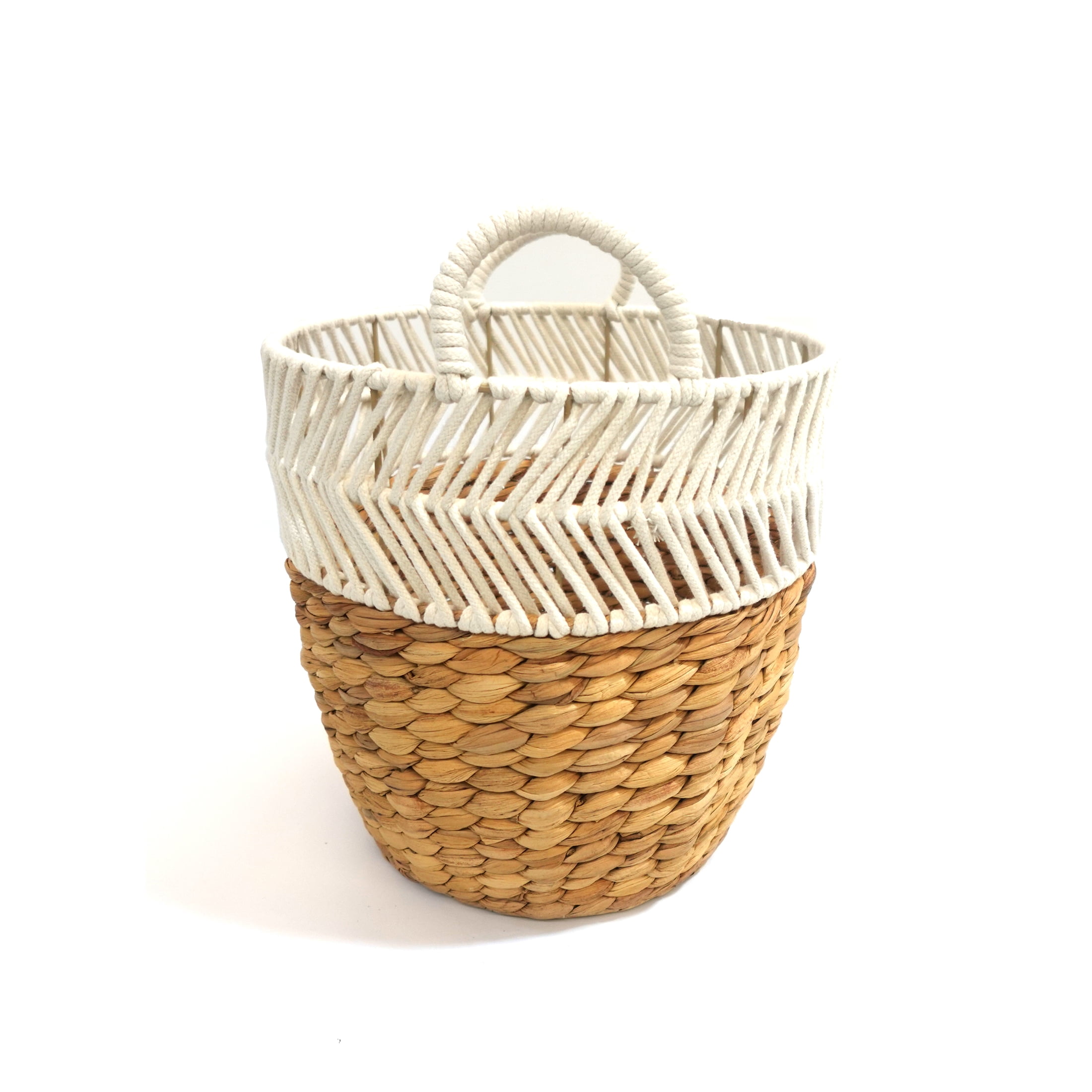Hometrends Woven Fabric Rope & Water Hyacinth Storage Basket, Small, Handles
