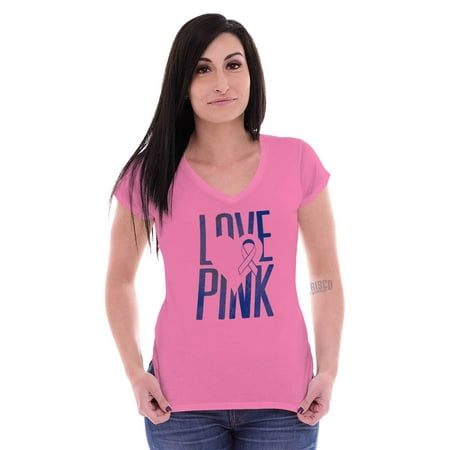 Breast Cancer Awareness Womens V-Neck T-Shirts Tees Tshirt Fighter Love BCA Gift