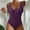Purple, variant on Baqcunre Women One Piece Swimsuit Solid Ribbed Monokini Swimwear Scoop Neck Low Back Waistband Bathing Suit with Chest Pads Gray L