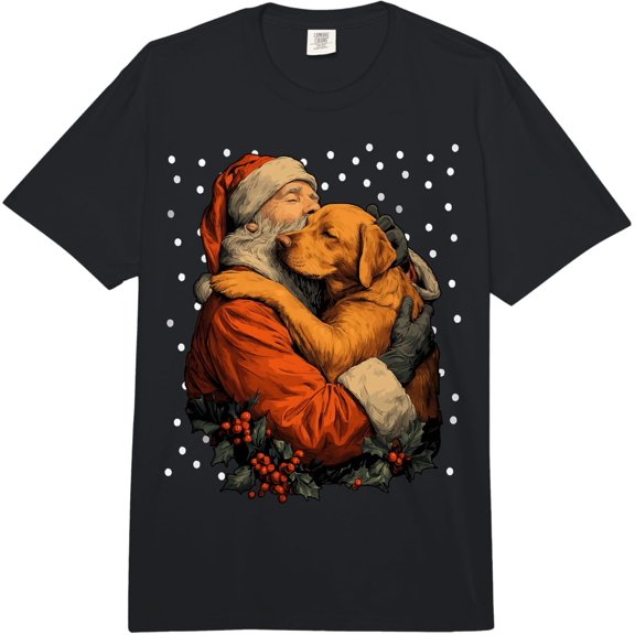 Christmas Labrador Retriever with Santa Claus Winter Dog Comfort Colors Adult Heavyweight Adult T-Shirt