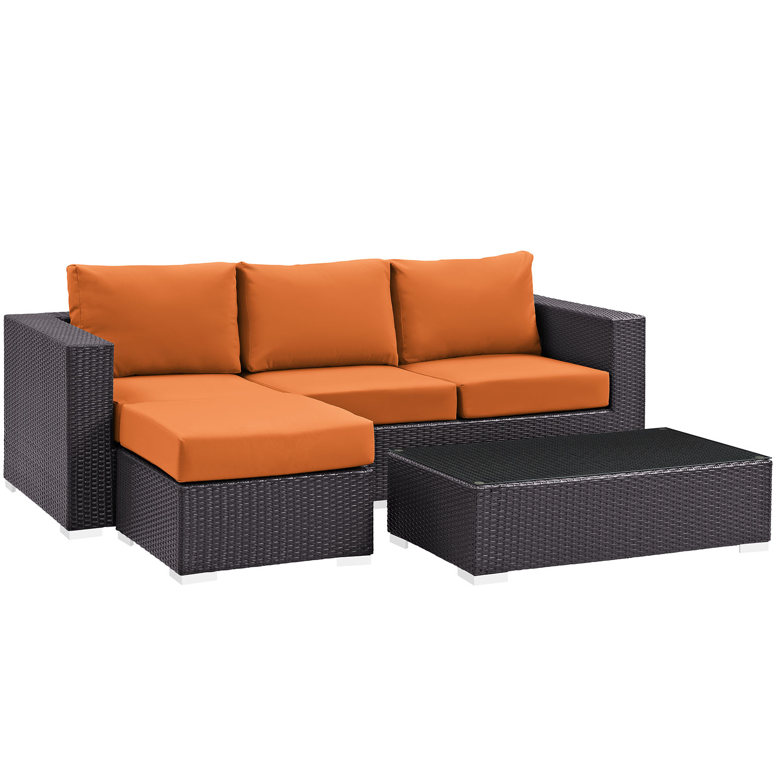 Modway Convene 3 Piece Outdoor Patio Sofa Set in Espresso Orange - image 3 of 7