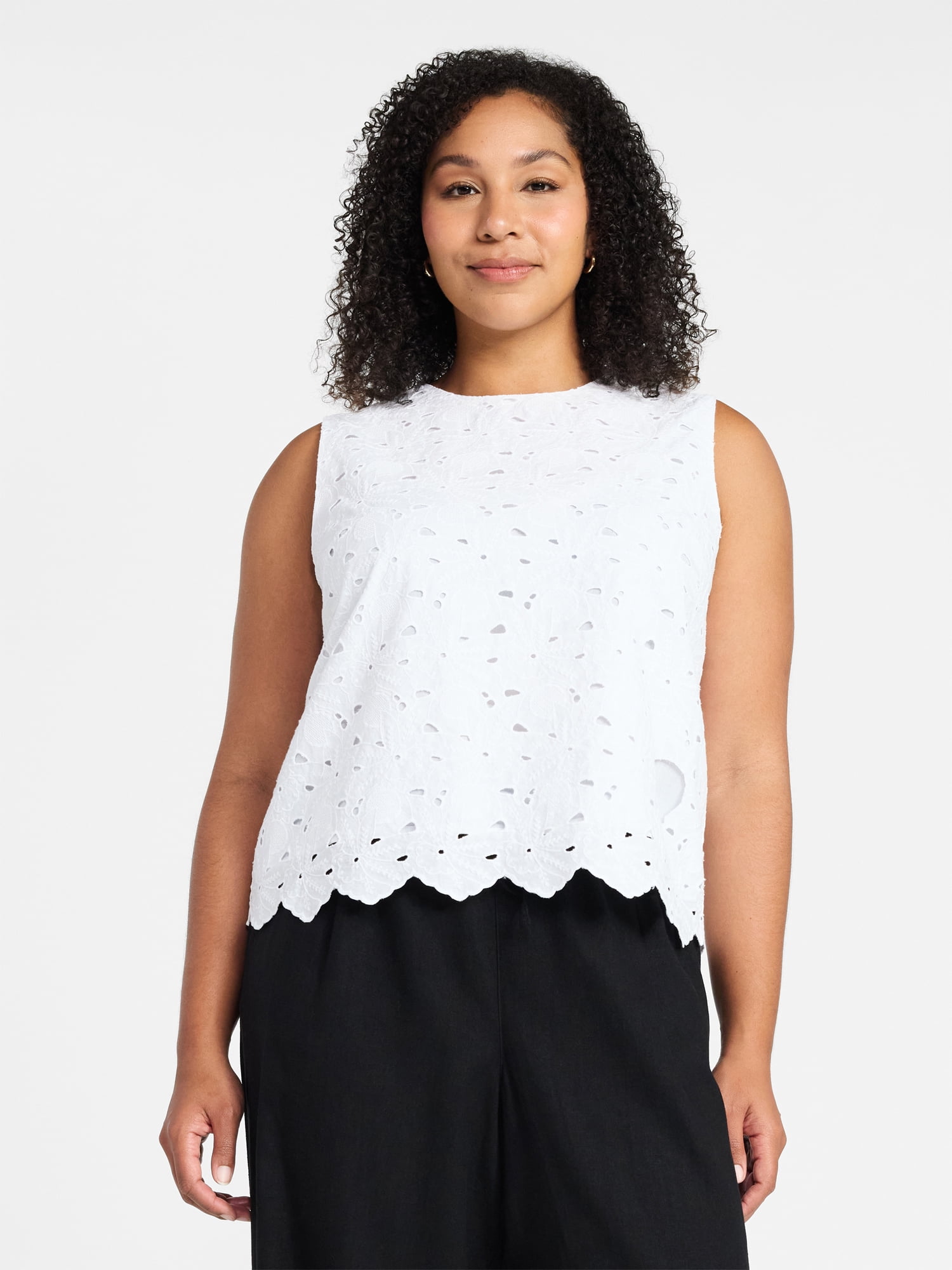 Time and Tru Women's and Women's Plus Sleeveless Cotton Eyelet Top, Sizes XS-4X