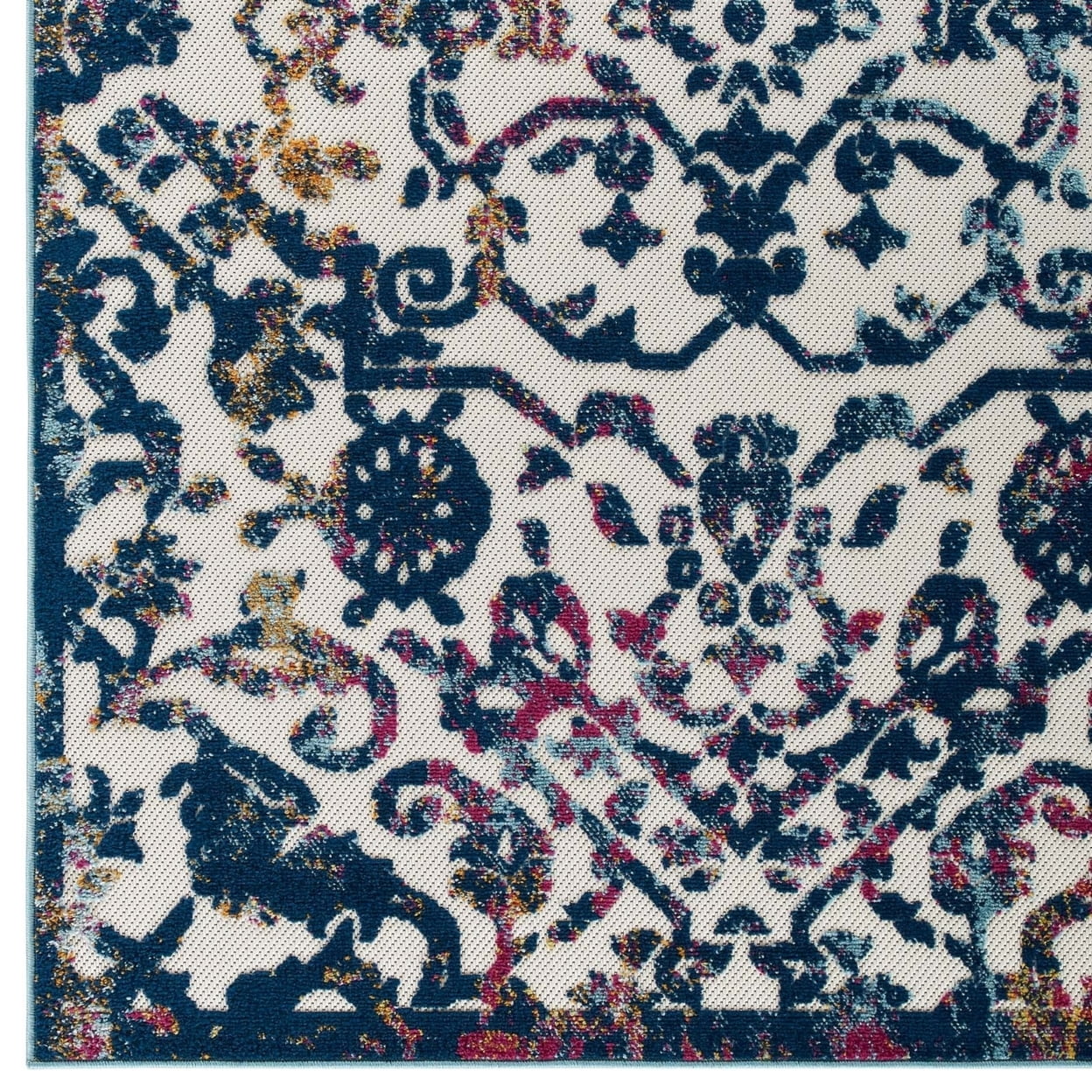 Modway Reflect 63x90.5" Primrose Ornate Floral Lattice Rug in Ivory/Dark Blue
