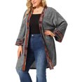thumbnail image 1 of GRACE & GRANDEUR Cardigan Ouvert à Manches 3/4 pour Femme Grande Taille à Contraste de Couleurs, 1 of 7