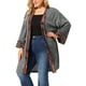 thumbnail image 1 of Women's Plus Size Cardigan Contrast Placket Kimono Sleeves Knit Open Front Cardigans Dark Gray 2X, 1 of 7