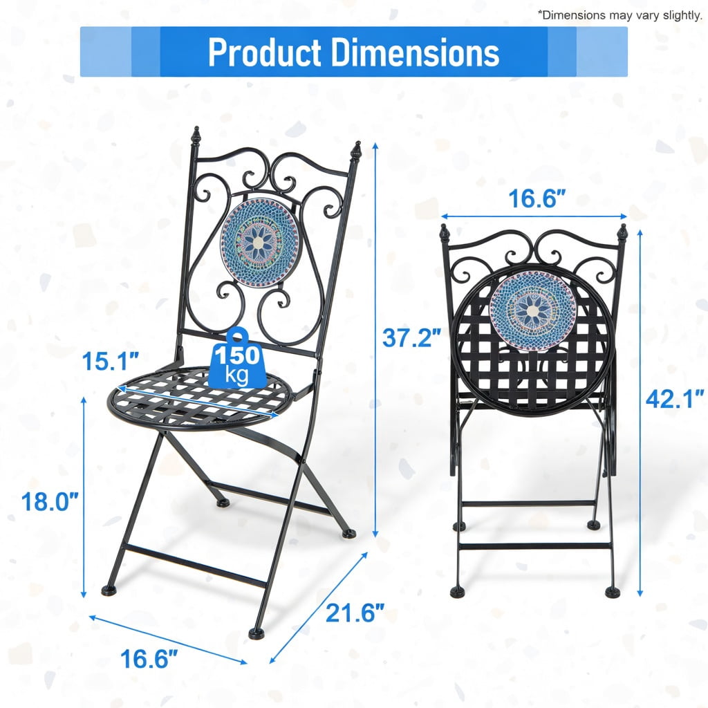 Hommoo 2-Pack Folding Patio Chairs with Mosaic Tile Design, Heavy-Duty Metal Frame, Indoor/Outdoor Use, Black